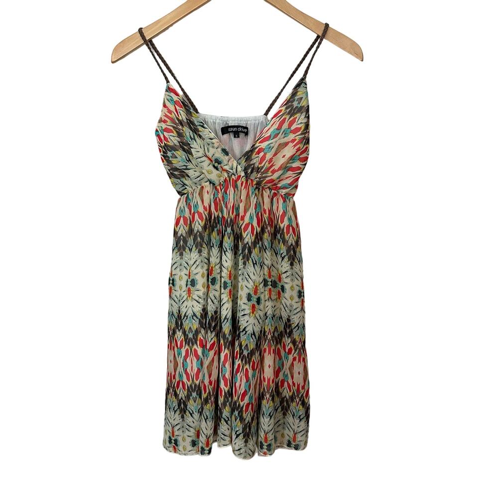 Ocean Drive Sundress Womens‎ Small V Neck Braided Straps Lined Boho Festival